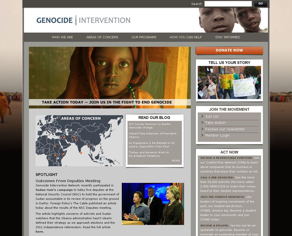 Nonprofit Website Design: Genocide Intervention Network Website - Welcome Nonprofit Website Design: Website Design & Website Development