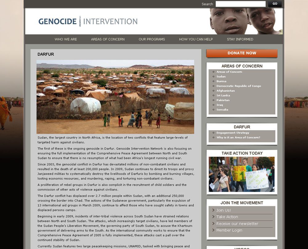 Nonprofit Website Design: Genocide Intervention Network Website - Darfur Nonprofit Website Design: Website Design & Website Development