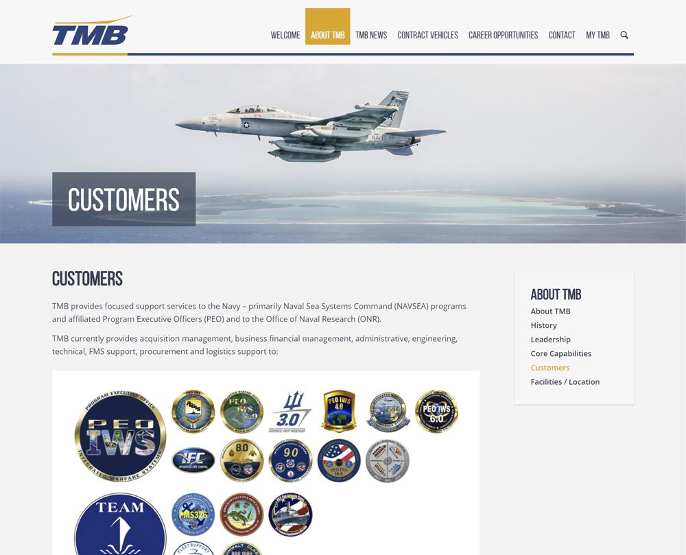 Defense Contractor Website Design - WordPress Web Design and WordPress Web Development for TMB - Customers Defense Contractor Website Design - WordPress Web Design and WordPress Web Development for TMB - Customers
