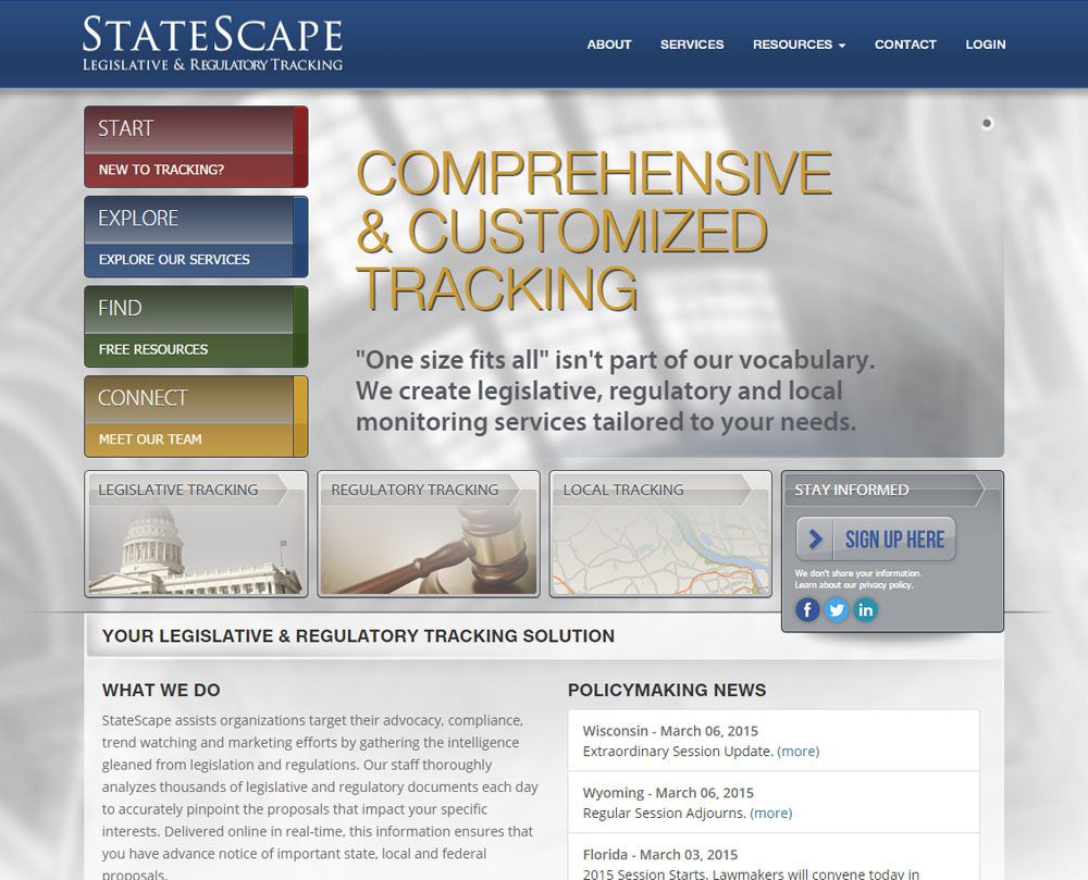 StateScape Website 2 Legislative Tracking Website Design - StateScape: Welcome 1